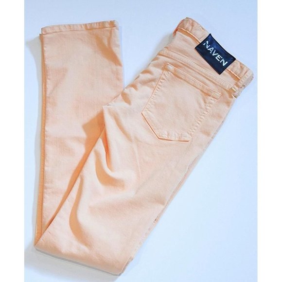 NAVEN Designer DENIM Cadmium Orange JEANS Faux Front Pockets LOW RISE Bootcut 28 - Picture 1 of 2